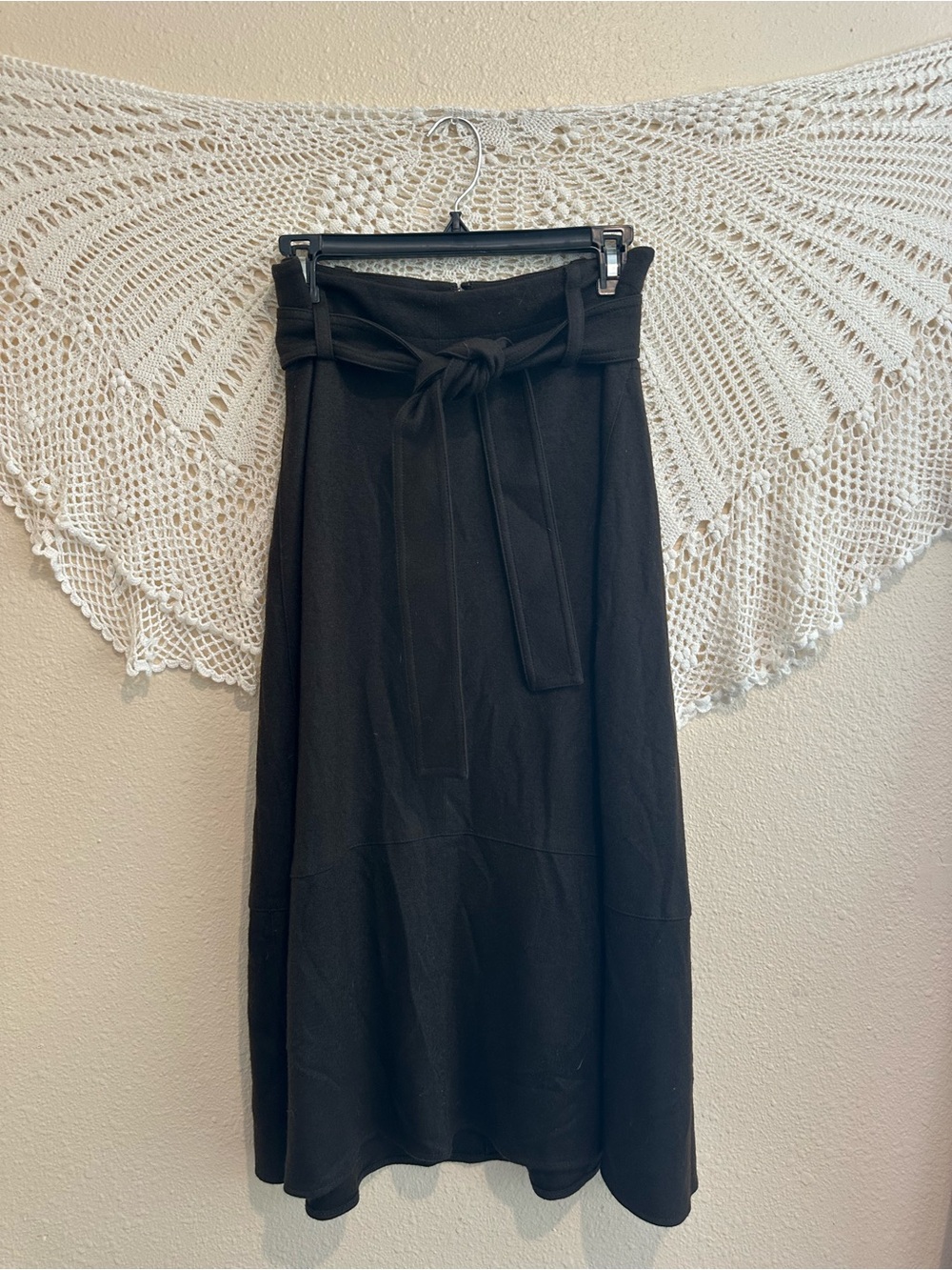 Vince Wool Blend Tie-Waist Midi Skirt Size 2 Black